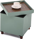 Storage Ottoman, Ottoman with Storage for Living Room Square Ottoman with Tray Lid Bedroom Storage Footstool Cube Small Ottomans Foot Rest Stool with Legs Foldable Faxu Leather 15" Inches