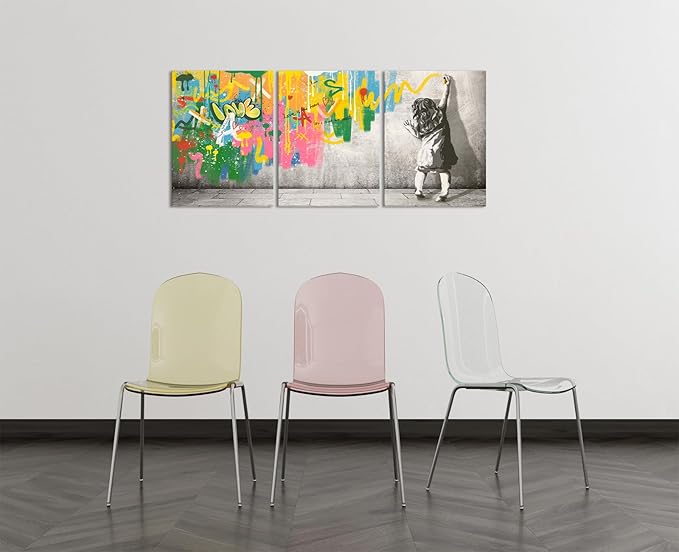 Novatique Graffiti Art Wall Decor Banksy Wall Art Colorful Pop Poster Street Graffiti Painting Canvas Print Ready to Hang for Bathroom Bedroom Office,12" x 16" x 3 Pcs