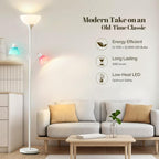 Luvkczc White Floor Lamp, 72" Tall Standing Floor Lamp with 5 Replace Lampshades, Torchiere Lamps with 8W Adjustable Reading Lights, Floor Lamps for Living Room, Bedroom, Office, Bulbs Included