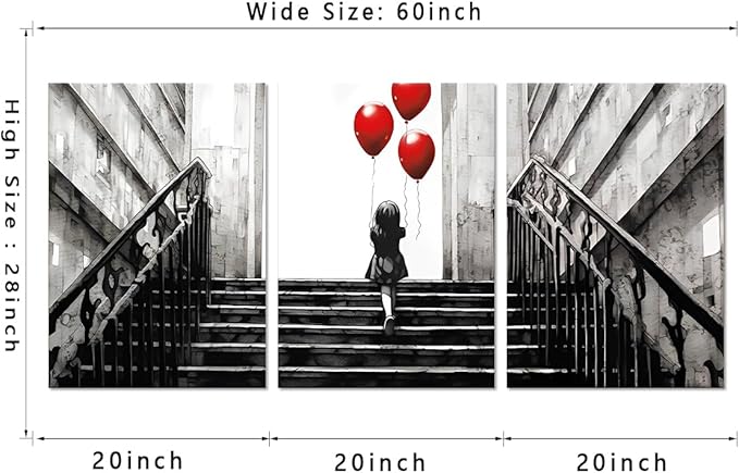 Novatique Graffiti Wall Art Banksy Canvas Wall Art Decor Modern Popular Little Girl Releasing Balloons Funny Graffiti Posters Home Decor for Bedroom Living Room,20" x 28" x 3pcs