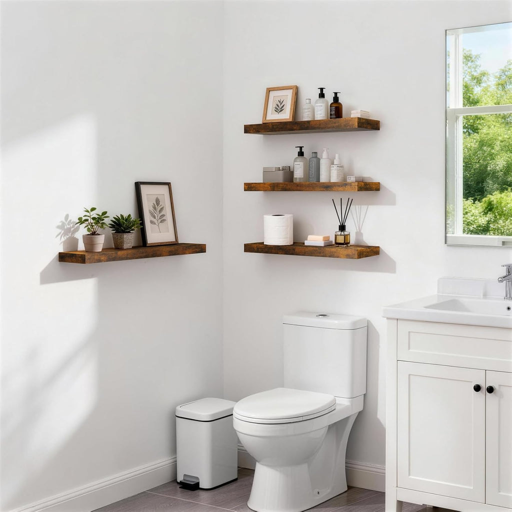 Rustic Wood Floating Shelves Set of 2 – 22.5" Wall Mounted Storage & Decor