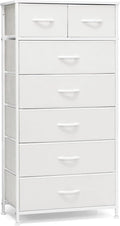 Crestlive Products Vertical Dresser Storage Tower - Sturdy Steel Frame, Wood Top, Easy Pull Fabric Bins, Handles - Organizer Unit for Bedroom, Hallway, Entryway, Closets - 7 Drawers (White)
