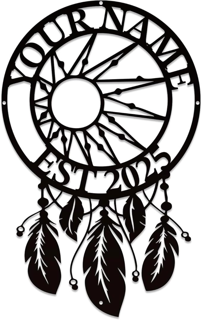 Personalized Dream Catcher Metal Wall Art - Custom Name Iron Sign for Home Decor, 8-30 Inch Black (Style H)