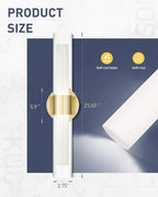 kudos Gold Bathroom Sconces Wall Lighting, Bathroom Vanity Light, Modern Wall Lights with Clear Glass and Frosted Glass,3000K/4500K/6000K Adjustable, KDVL06-GD-2