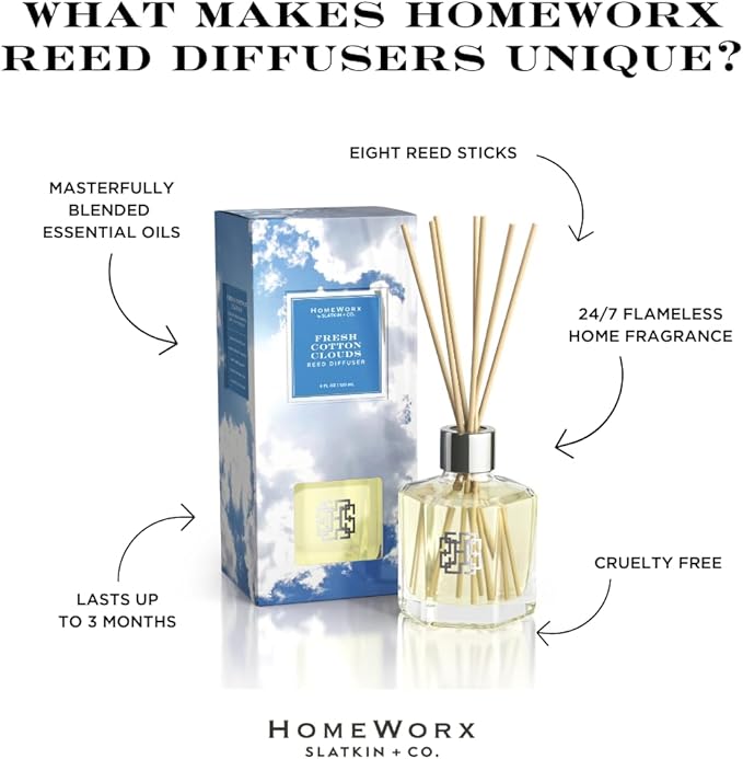 HomeWorx by SLATKIN + CO. Fresh Cotton Clouds Reed Stick Diffuser
