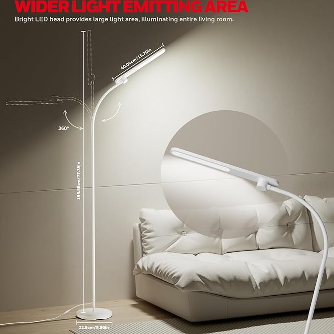 Honeywell LED Floor Lamp, F4 Sunturalux™ Gooseneck Reading Floor Lamp, Super Bright Stepless Dimmable Task Light with Flexible Arm, Eye-Caring Tall Standing Lamp for Living,Bedroom Office