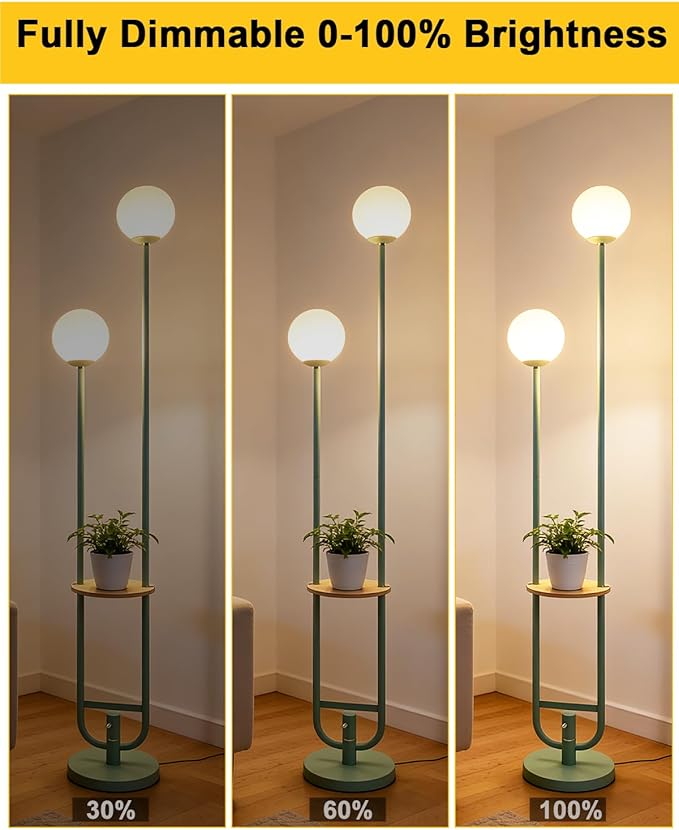Lightdot 63IN Green Floor Lamp with U Pole, 2 Globe Mid Century Standing Lamps with Bulbs Included, Unique Vintage Dimmable Tall Floor Lamp for Living Room/Wedding/Party/Sofa Beside/Corner Decor