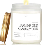 Jasmine, Oud & Sandalwood Scented Candles for Home, Natural Soy Wax Aromatherapy Non Toxic Candle Gifts for Women Men, Home Fragrance Decoration Glass Jar Candle for Relaxation (9oz White
