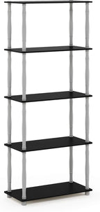 Furinno Turn-N-Tube 5-Tier Multipurpose Shelf / Display Rack / Storage Shelf / Bookshelf, Classic Tubes, Black/Grey