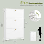 Nicetree Shoe Cabinet with 3 Flip Drawers, Narrow Shoe Organizer Cabinet, Freestanding Shoe Rack Cabinet, Morden Shoe Storage Cabinet for Entryway, Hallway, Foryer, White