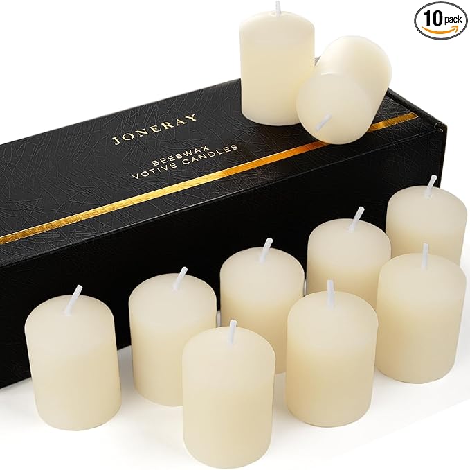 Pure Beeswax Votive Candles Bulk-Pack of 10, Natural Unscented Beeswax Candles for Family Party and Birthday Gift(Ivory)