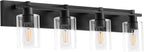 Espird Bathroom Vanity Light,4 Light Matte Black Light Fixture with Thickened Clear Glass Shade, 30 inch Modern Wall Sconce, Bathrooms Vanity Light Over Mirror for Bathroom