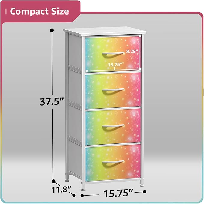 Sorbus Kids Dresser with 4 Drawers - Storage Chest Organizer Nightstand - Steel Frame, Wood Top, Tie-Dye Fabric Bins for Clothes - Wide Furniture for Bedroom, Hallway, Nursery, Closet, & Apartment
