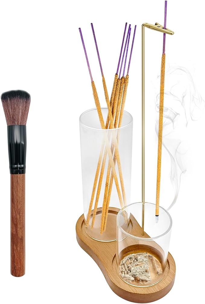2 in 1 Glass Incense Holder and Burner with Ash Catcher and Stick Storage,Anti-Ash Flying, Mess-Free for Meditation Yoga Spa Gift Home Decor