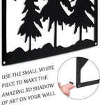 Bdor Four-in-One Metal Wall Art - 22.05" x 12.20" Each Panel - Mountain Deer Silhouette Wall Decor - Modern Rustic Forest Landscape for Home & Office