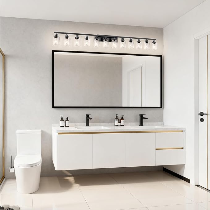 12 Light Bathroom Light Fixtures, Black Bathroom Lighting Fixtures Over Mirror Matte Black Modern Vanity Lights Wall Lighting for Mirror Bedroom, Living Room (78.7inch)