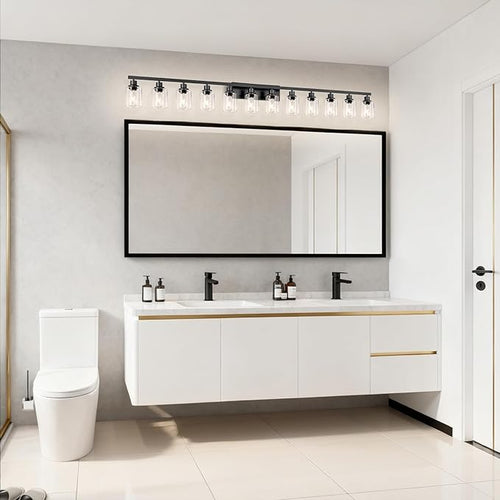 12 Light Bathroom Light Fixtures, Black Bathroom Lighting Fixtures Over Mirror Matte Black Modern Vanity Lights Wall Lighting for Mirror Bedroom, Living Room (78.7inch)