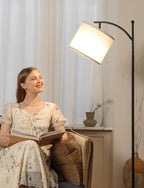 Ambimall Tall Floor Lamps with 3 Color Temperatures Bulb & Adjustable Linen Shade, for Living Room, Bedroom, Office, Classroom, Dorm Room (9W Bulb Included), Beige & Black, 60"