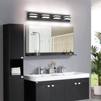 SOLFART Black Bathroom Light Fixtures 4 Lights Bathroom Vanity Light LED Dimmable Matt Black Vanity Lights 32W Cool White 6000K & 0%-100% Brightness Dimmable
