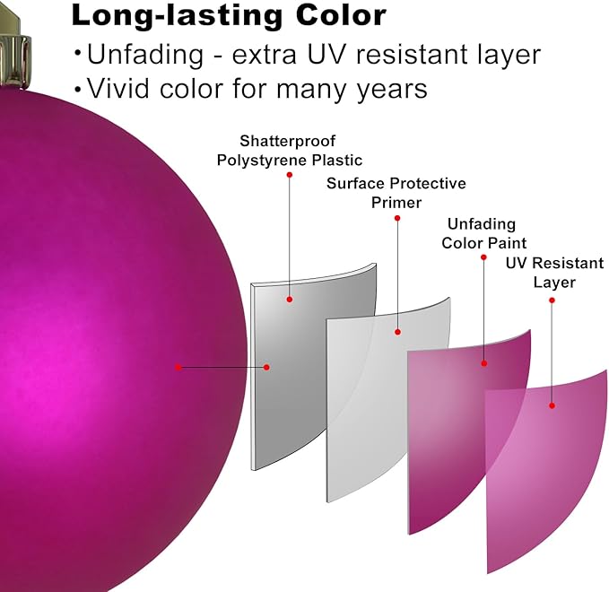 Fuchsia 4.0" Large Christmas Balls - Christmas Tree Decoration Ornaments Shatterproof Hanging Balls for Birthday Halloween Holiday Wedding Decorations Set of 4pcs