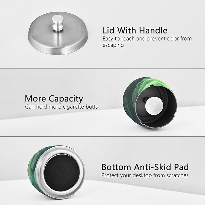 Polar Lights Sailboat Ashtray with Lid, Outdoor Ashtrays for Patio, Stainless Steel Ashtray Odorless Smokeless for Home Office Balcony