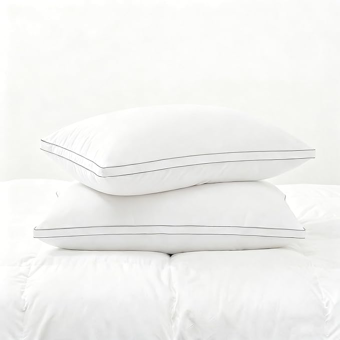 Feather Pillows Standard Size Set of 2 Goose Down Pillows with 100% Breathable Cotton Cover, Hotel Collection Bed Pillows for Sleeping, Soft Support for Back, Stomach and Side Sleepers