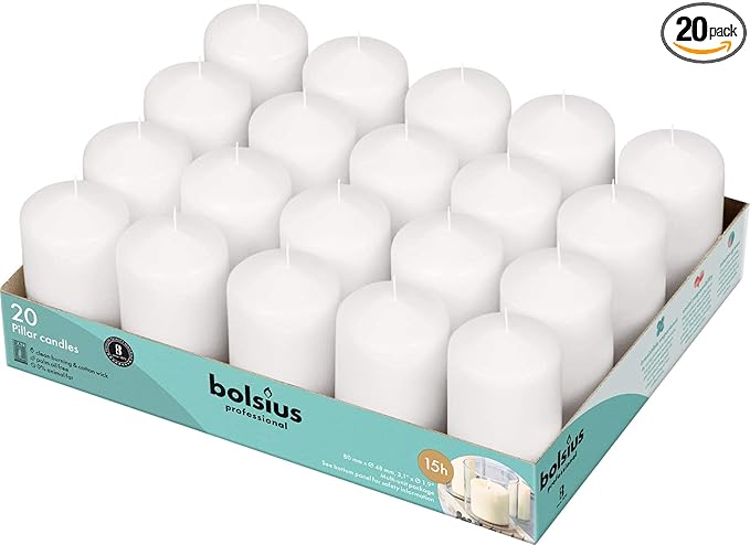 Bolsius White Pillar Candles – 2x3 Inches – 20 Pack Unscented – Premium European Quality – Dripless, Smokeless, and Clean Burning Household Candles – Perfect for Wedding, Party, Dinner, And Home Décor