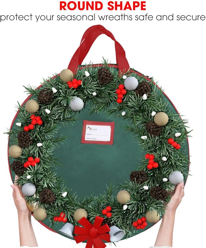 Primode Heavy Duty Christmas Wreath Storage Bag 48" - Handles Made Of Durable 600D Oxford Polyester Material Storage Bag Extra Large 48” Holiday Wreaths Container (Green)