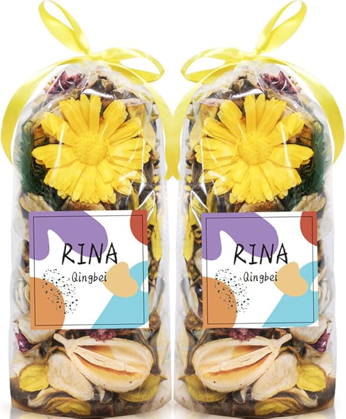 Qingbei Rina Spring Potpourri Bags,Yellow Potpourri Bowl Filler,Lemon Scented Decorative Dried Flowers,Home Fragrance Sachet,Vase Fillers,Bathroom Decor(8.4 oz)