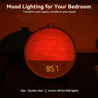 Vivilumens Wood Grain Sunrise Alarm Clock, Gentle Wake-Up Light Sound Machine, Dual Alarms for Heavy Sleepers, Natural Sounds, RGB Mood Light, Dimmable Bedside Night Lamp, Ideal for Bedroom & Gifts