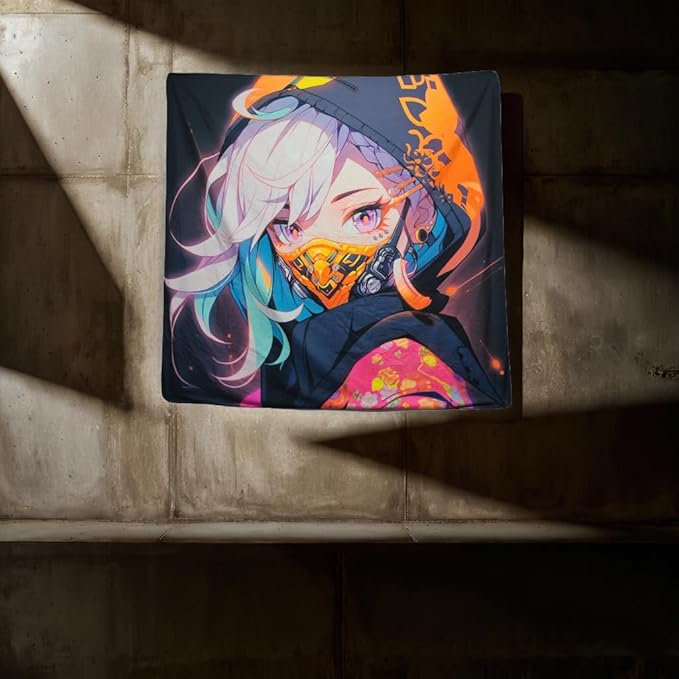 HOUHUANG Anime Fluorescent Tapestry - 59x59 Inches Large Wall Hanging for Room Decoration, Glow-in-the-Dark Trippy Boho Style with Blacklight Effects, Perfect for Bedroom and Custom Tapestry Lovers (Ninja Girl )