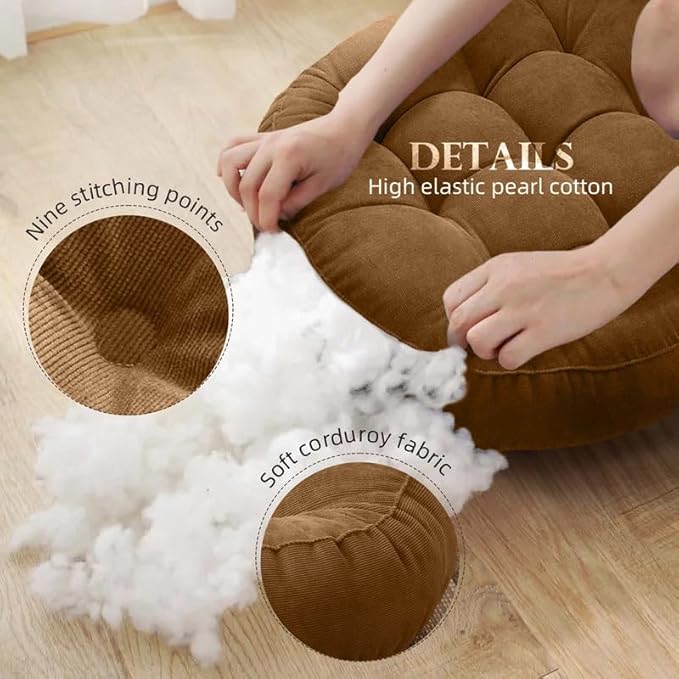 Meditation Floor Pillow Set of 2 Large Round Floor Cushions for Adults Tufted Corduroy Floor Seat Pillows Cushion for Living Room,Wine Red 16.5" Lx16.5 Wx3 H
