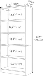Wood Bookcase 5-Shelf Freestanding Display Wooden Bookshelf for Home Office School (Grey Oak)