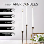 36 Pack White Taper Candles, 7-8 Hours Burn Time, Unscented, Smokeless and Dripless, 0.8 x 10 Inch Dinner Candle Set for Household, Wedding, Party and Home Décor Candlesticks