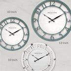 Presentime & Co 10" Farmhouse Series Wall Clock, Shiplap Style, Silent No Ticking, Raised 3D Arabic Numeral, Aged Teal Finish