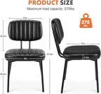 Dining Chairs Set of 2, Mid Century Modern Upholstered Kitchen Chair with PU Leather Cushion Seat & Metal Legs for Home/Living Room/Bedroom/Office-Black