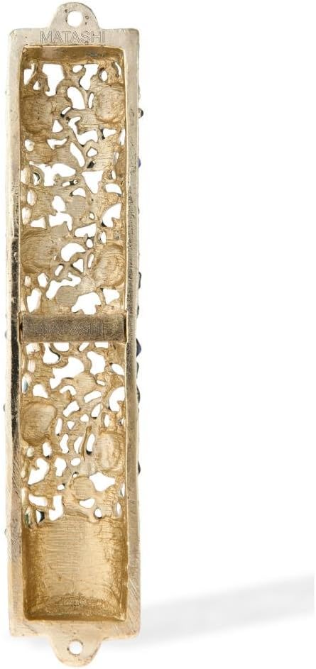 Matashi 3.5" Hand Painted Mezuzah with Scroll - Embellished with Ivy and Flowers Design, Blue Crystals - Jewish Holiday Housewarming Gift and Blessing for Christmas Holiday, Festival