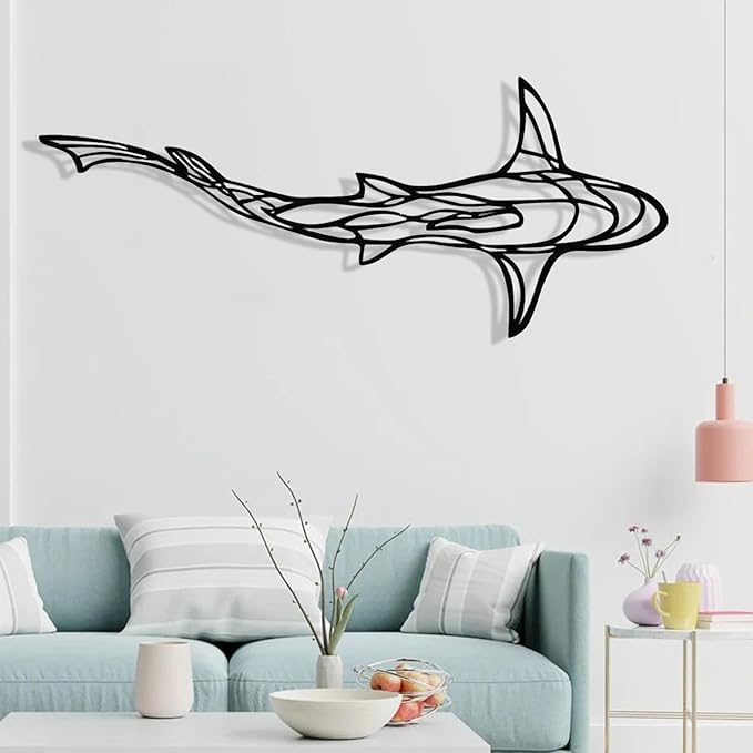 GDSPD 43 x 18'' Large Metal Shark Wall Decor, Minimalist Line Wall Decor,Metal Wall Art Shark Decor,Fish Neutral Home Decor,Wall Decorations for Living Room Bedroom Bathroom Office