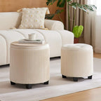 Big Round Ottoman with Storage Set of 2, Upholstered Velvet Vanity Stool for Makeup Multifunctional Foot Rest Coffee Table Padded Seat Tufted Ottomans for Living Room&Bedroom (Large White)