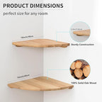 Corner Shelves, Floating Corner Shelf, Set of 2 16inch Solid Oak Wood Wall Shelves, Round End Wall Mount Display Shelf with Wire Hole for Bedroom Kitchen, Living Room (Oak, 16in 2P)