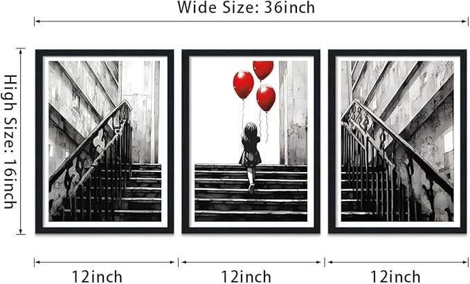 Novatique Black and White Art Graffiti Wall Decor Banksy Canvas Wall Art Teenager Graffiti Art Painting Picture Prints for Living Room Bedroom,12" x 16" x 3Pcs