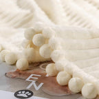 DISSA Fleece Blanket Queen Size – 71x80, Beige - Soft, Plush, Fluffy, Fuzzy, Warm, Cozy – Perfect Throw for Couch, Bed, Sofa - with Pompom Fringe - Flannel Blanket