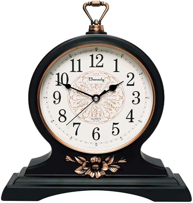 Silent Movement Mantel Clock - Elegant Vintage Home Décor for Office, Desk, Fireplace, Shelf - HD Glass Lens for Classic Style and Accurate Timekeeping