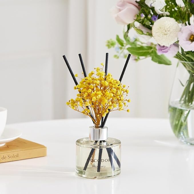COCODOR Flower Reed Diffuser Set / 6.7oz / Clean Linen/Scent Diffuser with Sticks Home Fragrance Reed Diffuser for Bathroom Shelf Decor