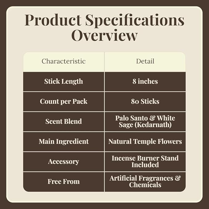 Premium Incense Sticks, 8 Inch, Made from Temple Flowers, Includes Incense Burner Stand, Kedarnath Scent, 80 Count, Palo Santo and White Sage Blend, Home Meditation Aromatherapy