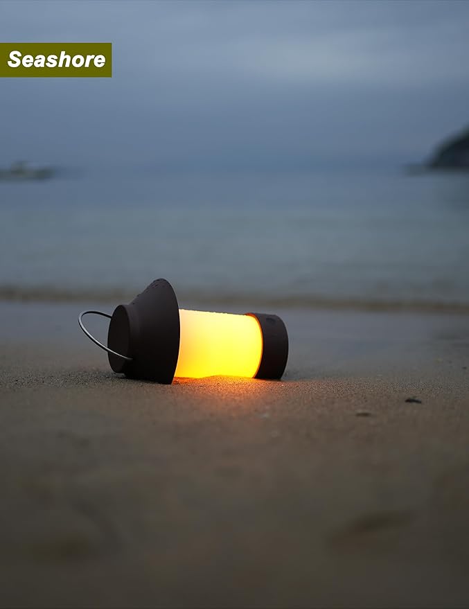 Rechargeable Outdoor Lantern Waterproof, Dimmable Warm White & Flickering Flame Mood Light, Portable Cordless Table Lamp for Patio/Camping/Shower/Emergency Power Outage (Coffee)