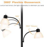 Luvkczc Floor Lamps for Living Room, 72" Tall Torchiere Floor Lamp with 8W Adjustable Reading Lights, Industrial Lamps for Living Room, Bedroom, Office, Black Tree Floor Lamp【3 Bulbs Included】