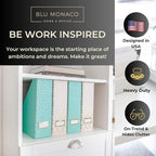 BLU MONACO | Set of 4 Foldable Pink & Aqua Magazine File Holders with Gold Geometric Patterns | Vertical File Organizer Boxes with Gold Label Holders for Home & Office