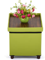 Storage Ottoman, Ottoman with Storage for Living Room Ottoman Square Tray Bedroom Cube Foot Rest Stool with Legs Small Ottomans Coffee Table Lid Foldable Footstool Faxu Leather 15" in (Green)