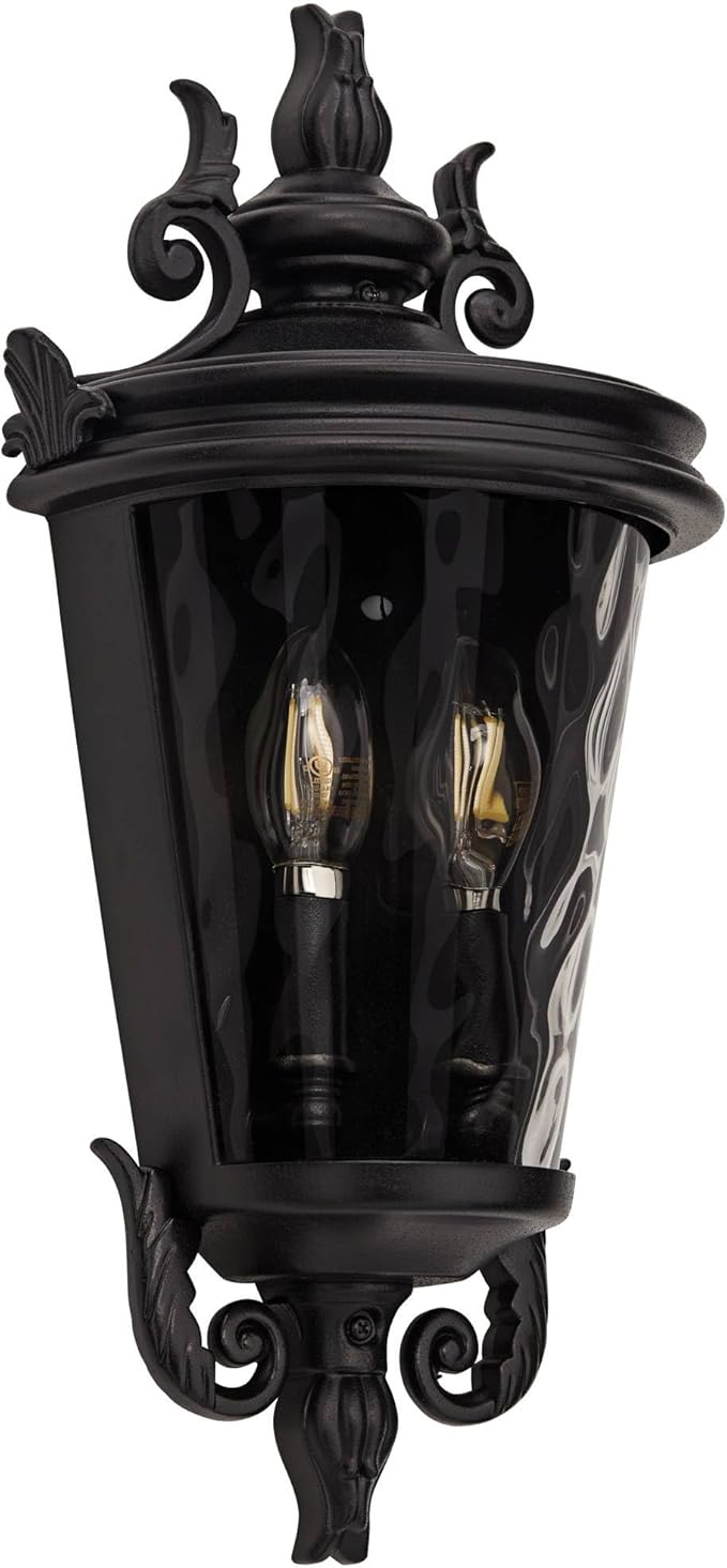 John Timberland Casa Marseille European Outdoor Wall Light Fixture Textured Black Scroll 17" Clear Hammered Glass for Exterior House Porch Patio Outside Deck Garage Yard Front Door Garden Home